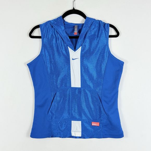Nike Sphere Dry Aqua Blue Shimmer Hooded Tank Shirt Top Women's‎ Medium 8 10 - Picture 1 of 7
